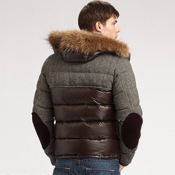 Moncler Moda Grigio e marrone Fur Cap Corti caldo Uomo Cappotti uscita